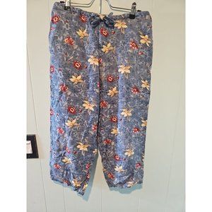 Island Traders Pants Sz Small Drawstring Light Blue Hibiscus Beach Vacation